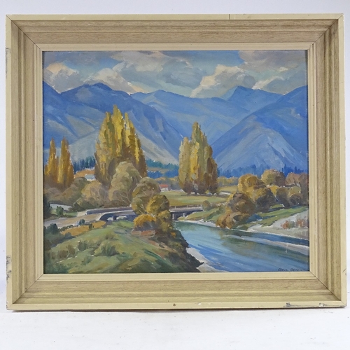 1374 - Olive Beken, oil on board, New Zealand landscape, 18