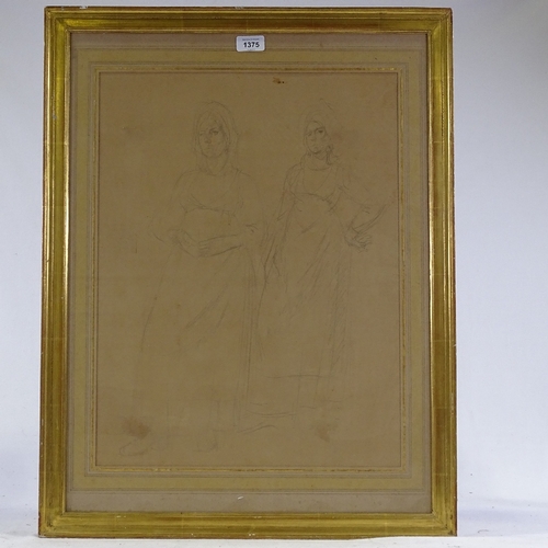 1375 - Pencil sketch, study of a woman, unsigned, 21