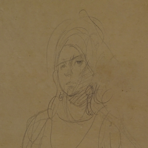 1375 - Pencil sketch, study of a woman, unsigned, 21