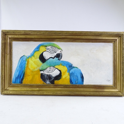 1277 - Clive Fredriksson, oil on board, parrots, 10