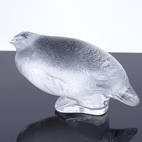 10 - A Lalique glass partridge, engraved signature with original label, length 15cm, height 9cm