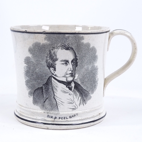 104 - A 19th century transfer-printed commemorative mug, circa 1840, depicting Sir Robert Peel of Drayton ... 