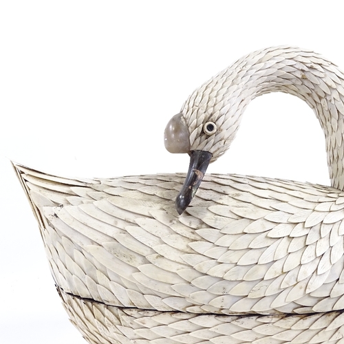 106 - An unusual Oriental bone-mounted swan design box, length 32cm