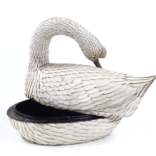 106 - An unusual Oriental bone-mounted swan design box, length 32cm