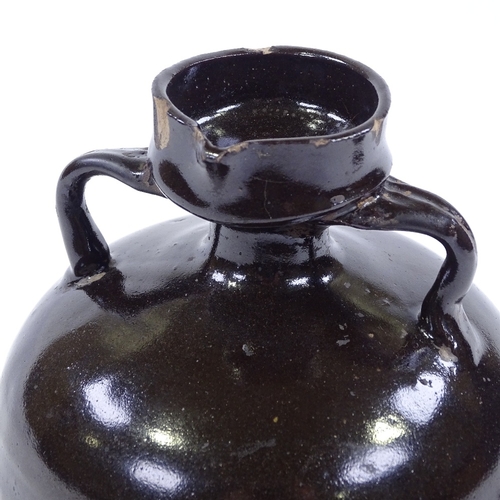 118 - A Chinese dark brown treacle glaze 2-handled jar, height 16cm