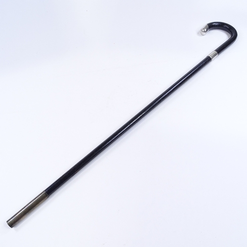 132 - An ebony walking stick with silver mounts, inscribed Ald T W Cain Deputy Mayor Isle of Man 27/9/34