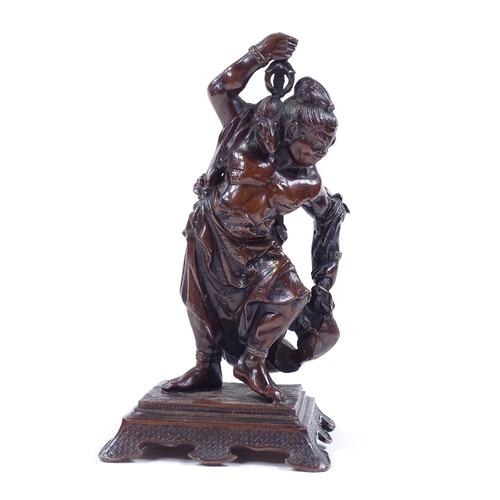16 - A Japanese Meiji Period patinated bronze figure of a rat catcher, height 23cm