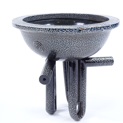 58 - Walter Keeler (British born 1942), a blue salt glaze Studio pottery bowl on tubular base, diameter 2... 