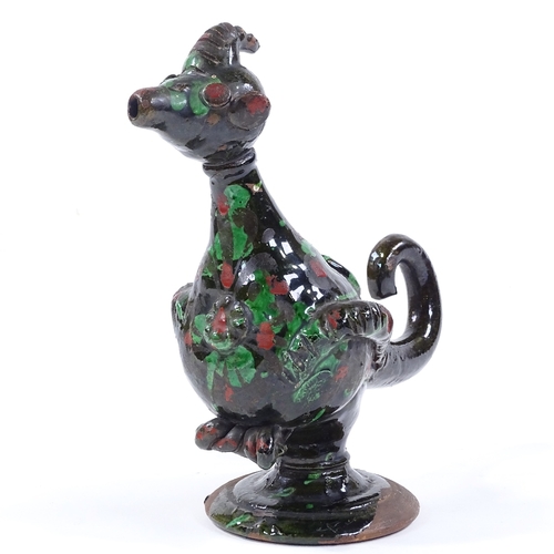 79 - A Turkish Canakkale pottery mythical bird design ewer, height 20cm