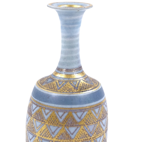 80 - Mary Rich, a small gilded Studio porcelain narrow-necked vase, height 14cm