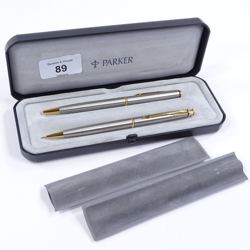 89 - A Parker ballpoint pen and propelling pencil set, cased