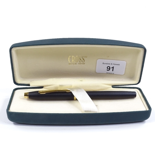 91 - A Cross Townsend matte black/gold trim fountain pen, boxed