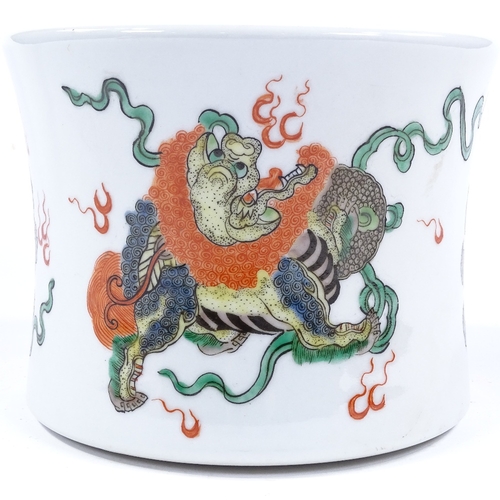 95 - A large Chinese porcelain jardiniere/brush pot with painted kylin, diameter 21cm, height 16cm