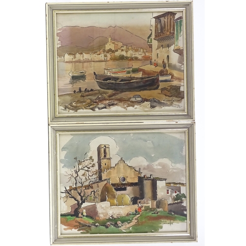 1308 - 2 watercolours, Mediterranean scenes, indistinctly signed, 12