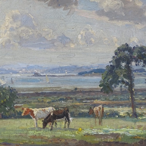 1309 - Attributed to Mark Fisher, oil on board, cattle in a landscape, unsigned, 13.5