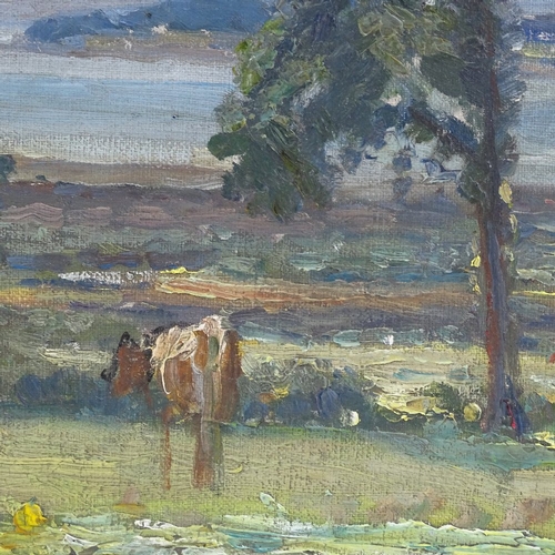 1309 - Attributed to Mark Fisher, oil on board, cattle in a landscape, unsigned, 13.5