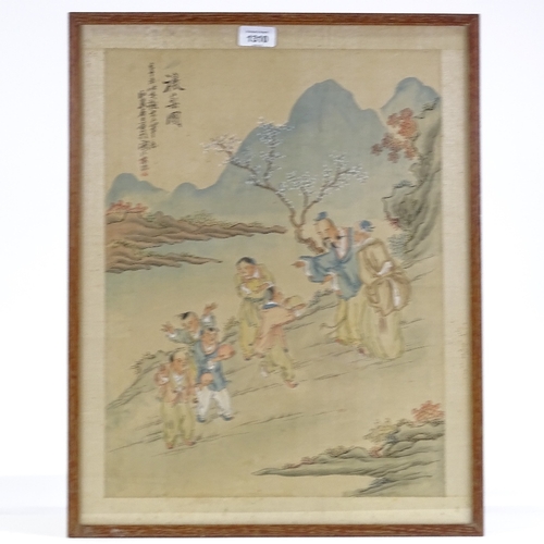 1310 - Chinese School, watercolour on silk, a scholar and pupils with text inscription, 19