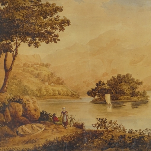 1311 - 18th century watercolour, river landscape, unsigned, 16