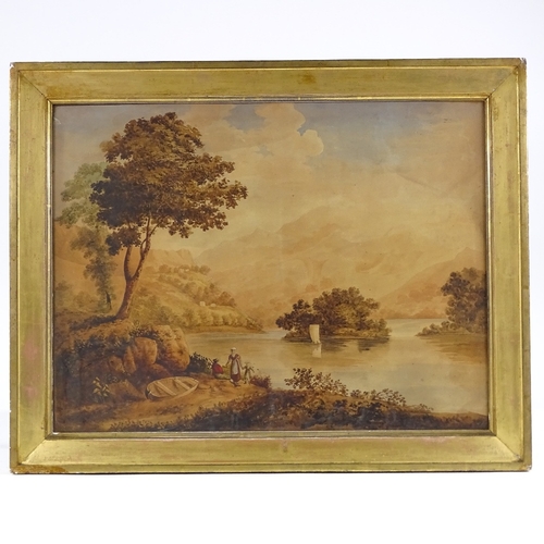 1311 - 18th century watercolour, river landscape, unsigned, 16