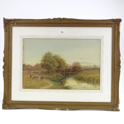 1312 - George Oyston, watercolour, sheep in a landscape, signed, 13