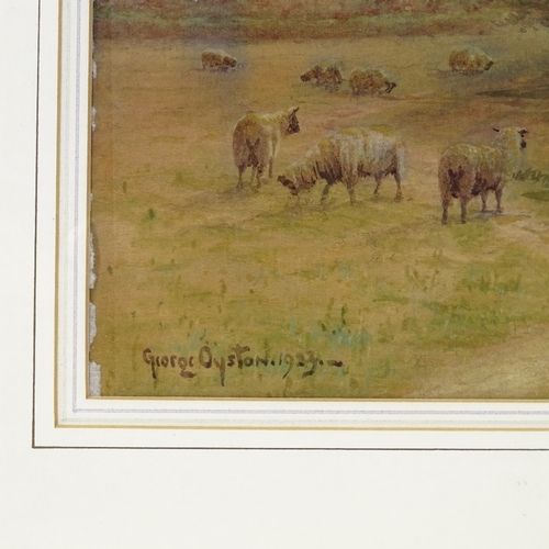 1312 - George Oyston, watercolour, sheep in a landscape, signed, 13