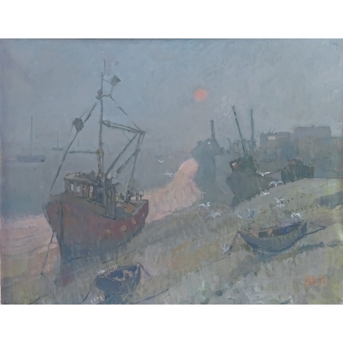 1325 - Brian Murray, oil on board, winter evening Leigh-on-Sea, signed, 24