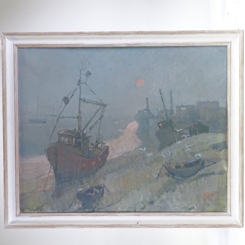 1325 - Brian Murray, oil on board, winter evening Leigh-on-Sea, signed, 24