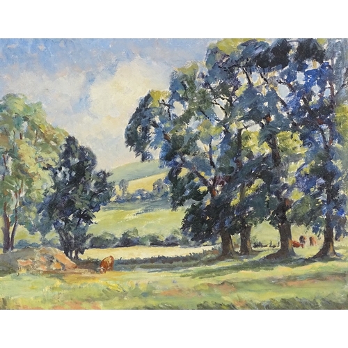 1326 - Betty Leney, oil on board, elm trees Kingston Sussex, signed, 16