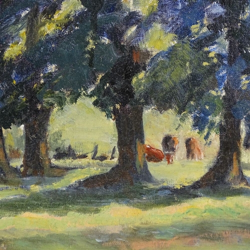 1326 - Betty Leney, oil on board, elm trees Kingston Sussex, signed, 16