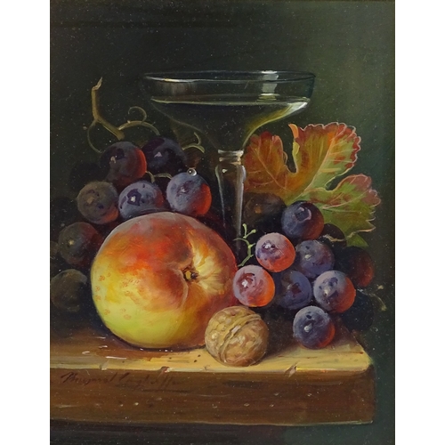 1336 - Raymond Campbell, oil on board, still life fruit and glass, signed, 10