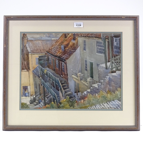 1338 - Harry Turner, watercolour, street scene 1945, signed, 12.5