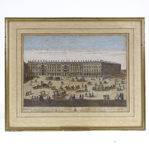 1340 - An 18th century hand coloured engraving, the King's Palace Berlin, image 11