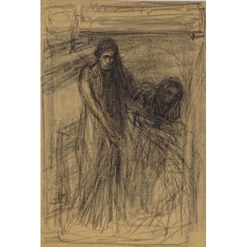 1342 - Charles Fouqueray (1872 - 1956), charcoal sketch, woman and child, 8.5