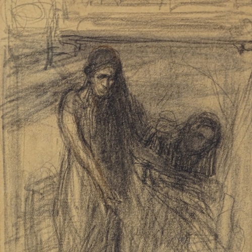 1342 - Charles Fouqueray (1872 - 1956), charcoal sketch, woman and child, 8.5