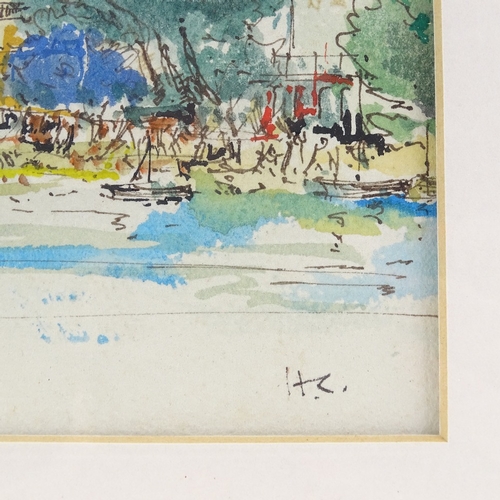 1344 - Sir Hugh Casson, watercolour, Continental beach scene, signed with monogram, 7