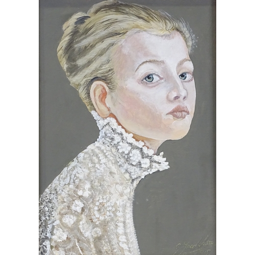 1347 - Clive Fredriksson, oil on board, portrait of a girl, 9.5