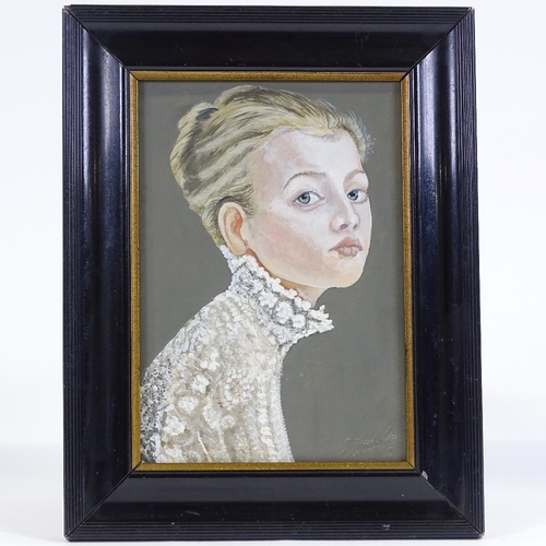 1347 - Clive Fredriksson, oil on board, portrait of a girl, 9.5