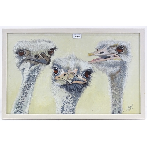 1348 - Clive Fredriksson, oil on board, ostriches, 14