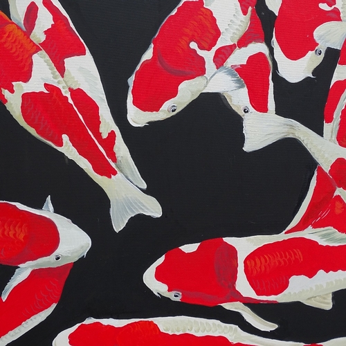 1352 - Clive Fredriksson, oil on canvas, red Koi carp, 31