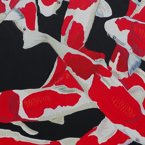 1352 - Clive Fredriksson, oil on canvas, red Koi carp, 31