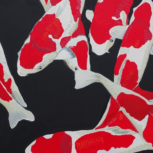 1352 - Clive Fredriksson, oil on canvas, red Koi carp, 31