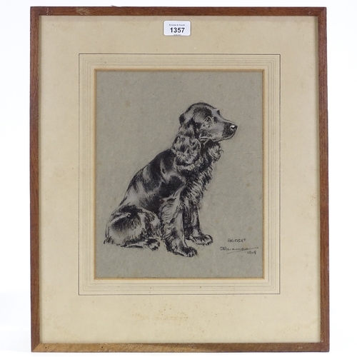 1357 - Charcoal and chalk, portrait of Springer Spaniel, indistinctly signed dated 1948, 12