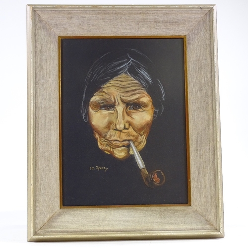 1359 - E M Sykes, coloured pastels, Native Canadian, signed, 16