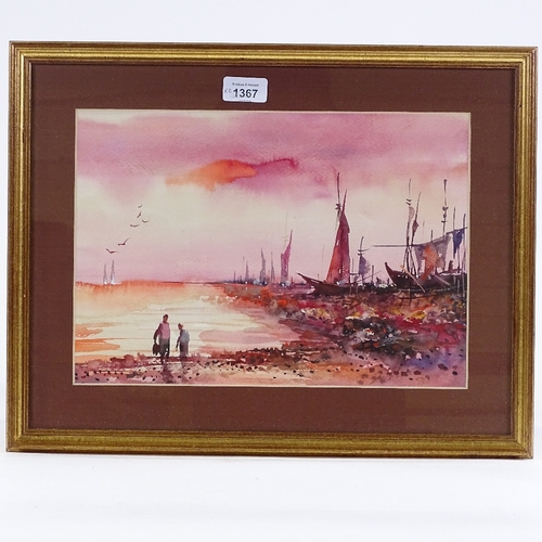 1367 - Leonardo Zablan, pair of watercolours, beach scenes, 9.5