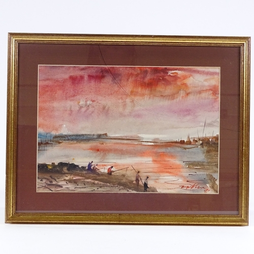 1367 - Leonardo Zablan, pair of watercolours, beach scenes, 9.5