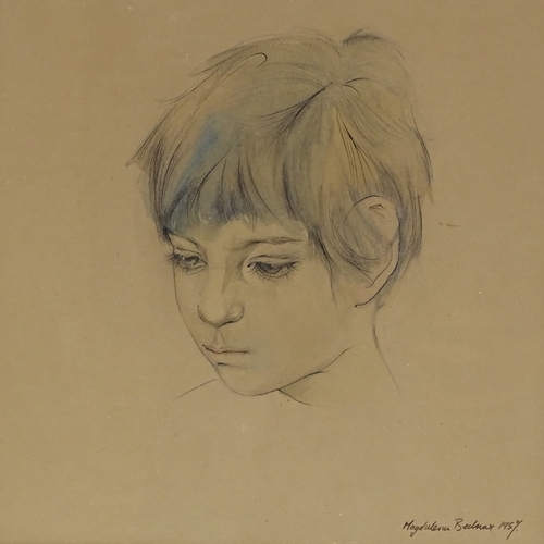 1369 - Carol Bednar, ink and watercolour, portrait of a girl, signed and dated 1957, 8