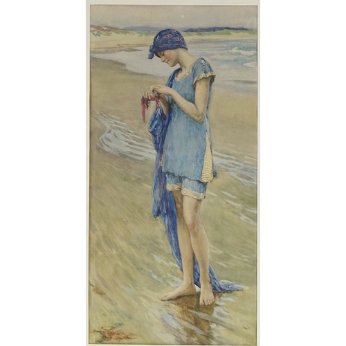 1371 - WITHDRAWN Early 20th century watercolour, girl at the shore, unsigned, 15