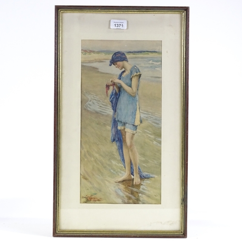 1371 - WITHDRAWN Early 20th century watercolour, girl at the shore, unsigned, 15