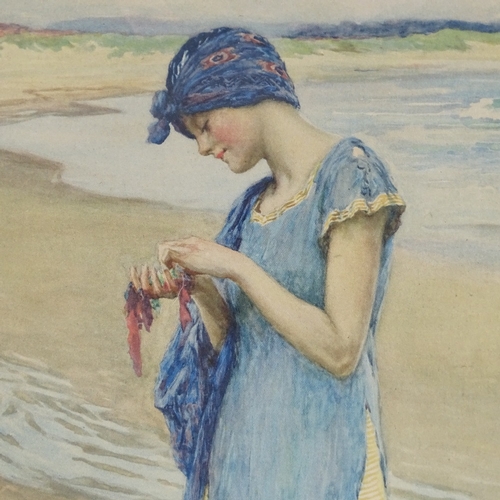 1371 - WITHDRAWN Early 20th century watercolour, girl at the shore, unsigned, 15