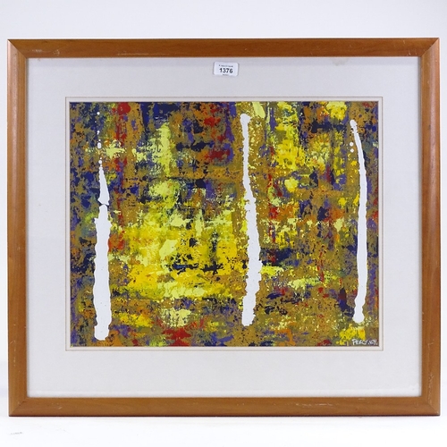 1376 - John Percy, mixed media on board, abstract 1989, 16